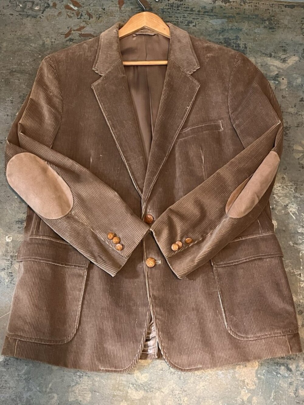Vintage Egon Von Furstenberg Corduroy Blazer Fall Tan Suede Elbow Patches 46 R